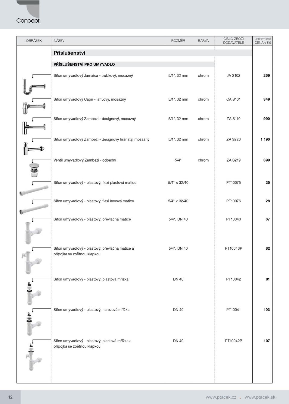 chrom ZA S219 399 Sifon umyvadlový - plastový, flexi plastová matice 5/4" 32/40 PT10075 25 Sifon umyvadlový - plastový, flexi kovová matice 5/4" 32/40 PT10076 28 Sifon umyvadlový - plastový,
