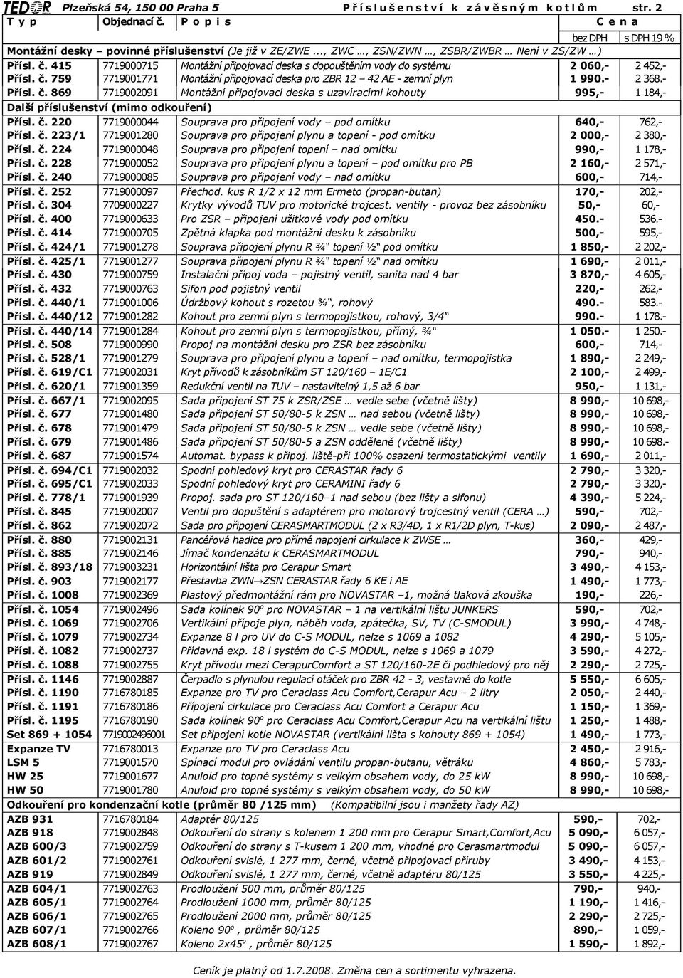 759 7719001771 Montážní připojovací deska pro ZBR 12 42 AE - zemní plyn 1 990.- 2 368.- Přísl. č.