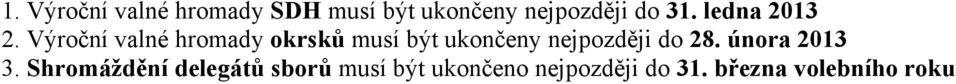Výroční valné hromady okrsků musí být ukončeny nejpozději do