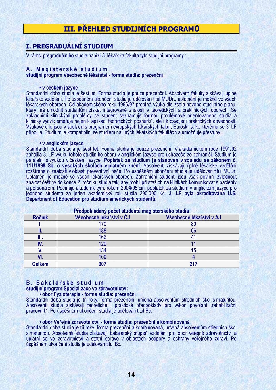 Absolventi fakulty získávají úplné lékařské vzdělání. Po úspěšném ukončení studia je udělován titul MUDr., uplatnění je možné ve všech lékařských oborech.