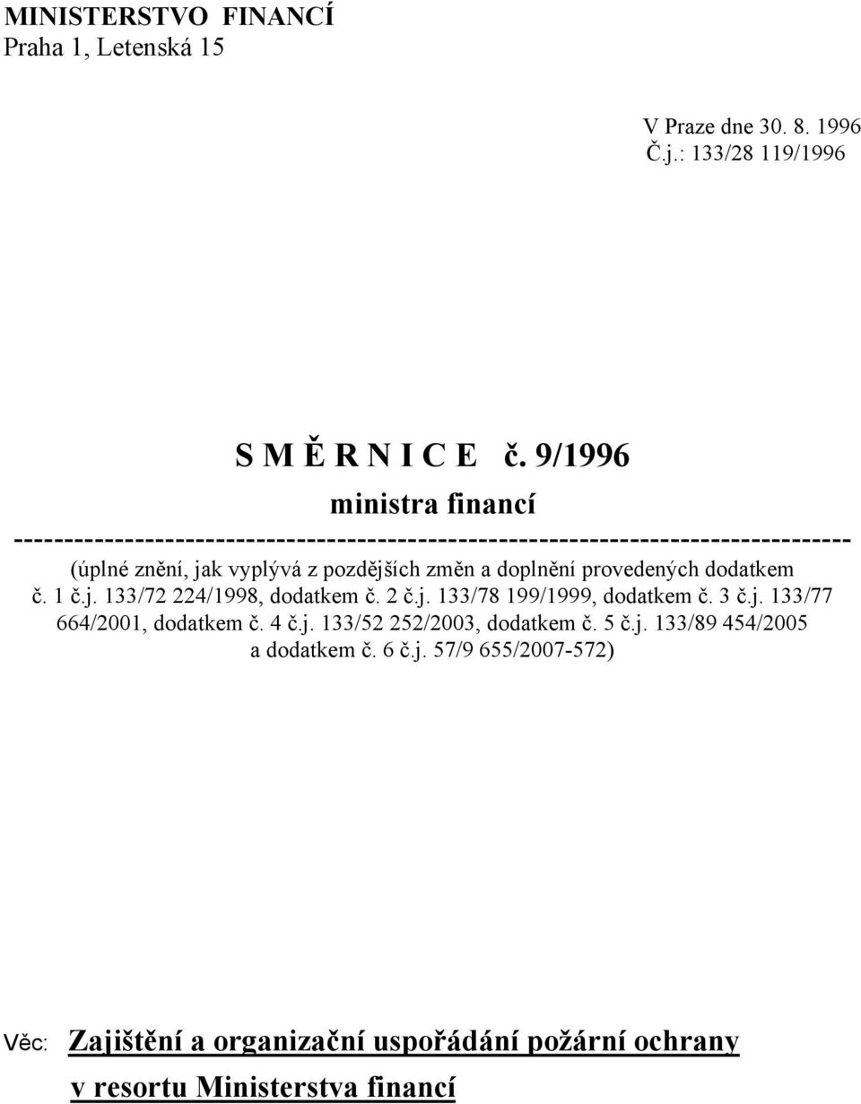 změn a doplnění provedených dodatkem č. 1 č.j. 133/72 224/1998, dodatkem č. 2 č.j. 133/78 199/1999, dodatkem č. 3 č.j. 133/77 664/2001, dodatkem č.