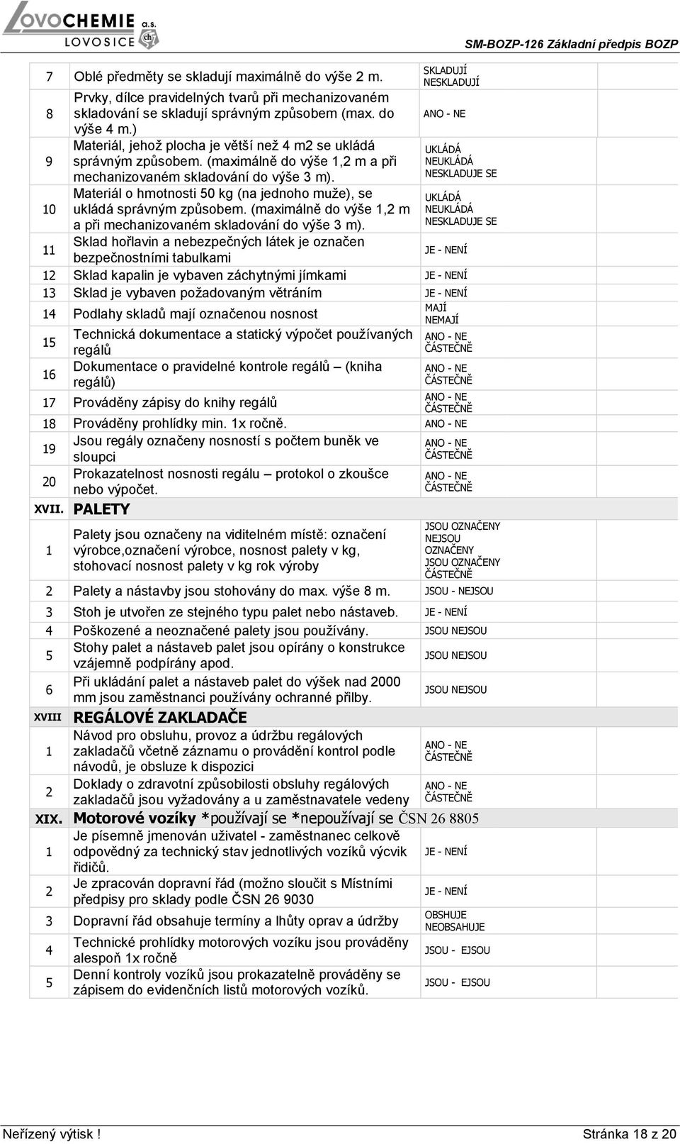 Materiál o hmotnosti 50 kg (na jednoho muže), se 10 ukládá správným způsobem. (maximálně do výše 1, m a při mechanizovaném skladování do výše 3 m).