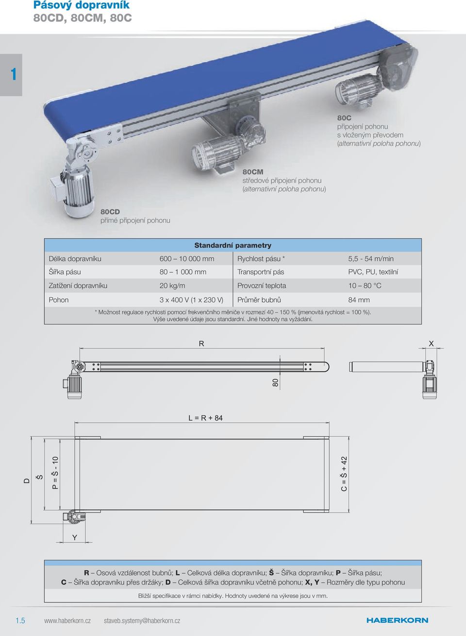 x 400 V (1 x 230 V) Průměr bubnů 84 mm * Možnost regulace rychlosti pomocí frekvenčního měniče v rozmezí 40 150 % (jmenovitá rychlost = 100 %). Výše uvedené údaje jsou standardní.