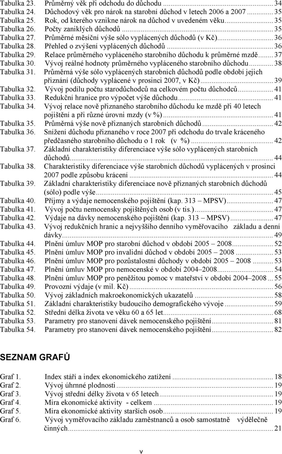 Přehled o zvýšení vyplácených důchodů... 36 Tabulka 29. Relace průměrného vypláceného starobního důchodu k průměrné mzdě... 37 Tabulka 30.