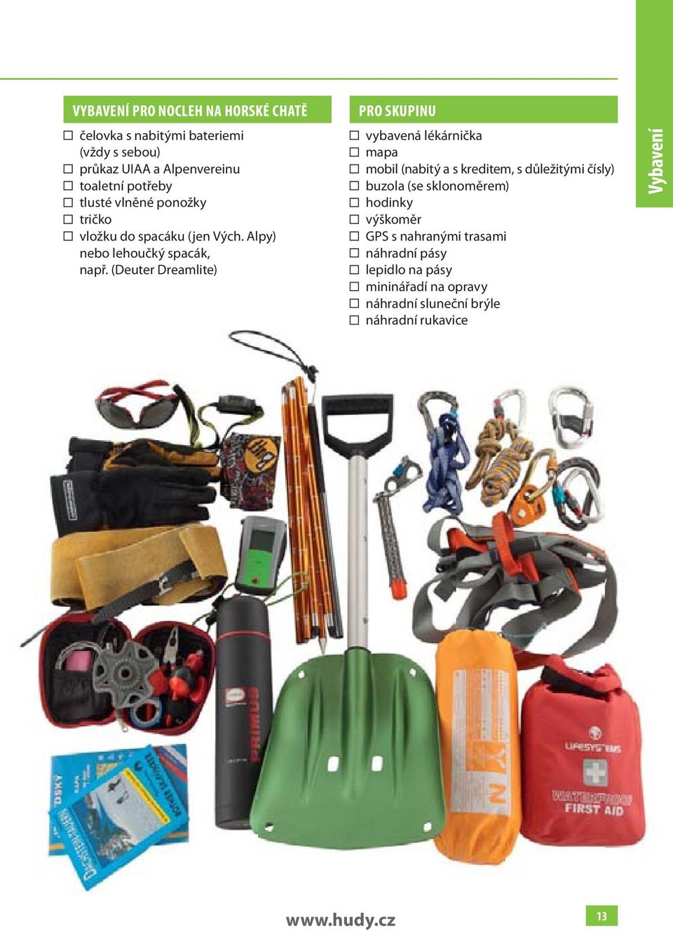 (Deuter Dreamlite) PRO SKUPINU vybavená lékárnička mapa mobil (nabitý a s kreditem, s důležitými čísly) buzola (se