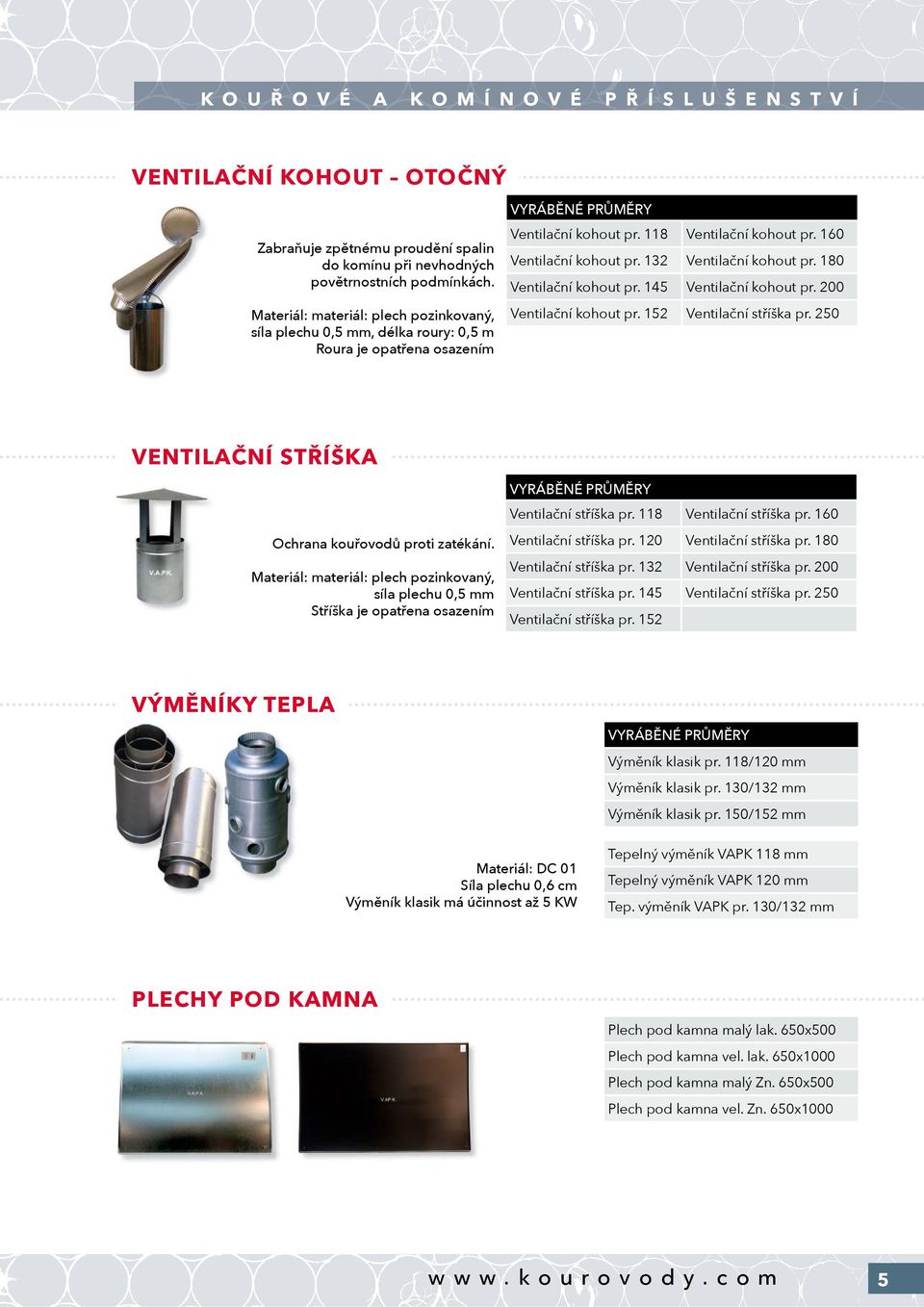 132 Ventilační kohout pr. 180 Ventilační kohout pr. 145 Ventilační kohout pr. 200 Ventilační kohout pr. 152 Ventilační stříška pr. 250 VENTILAČNÍ STŘÍŠKA Ochrana kouřovodů proti zatékání.