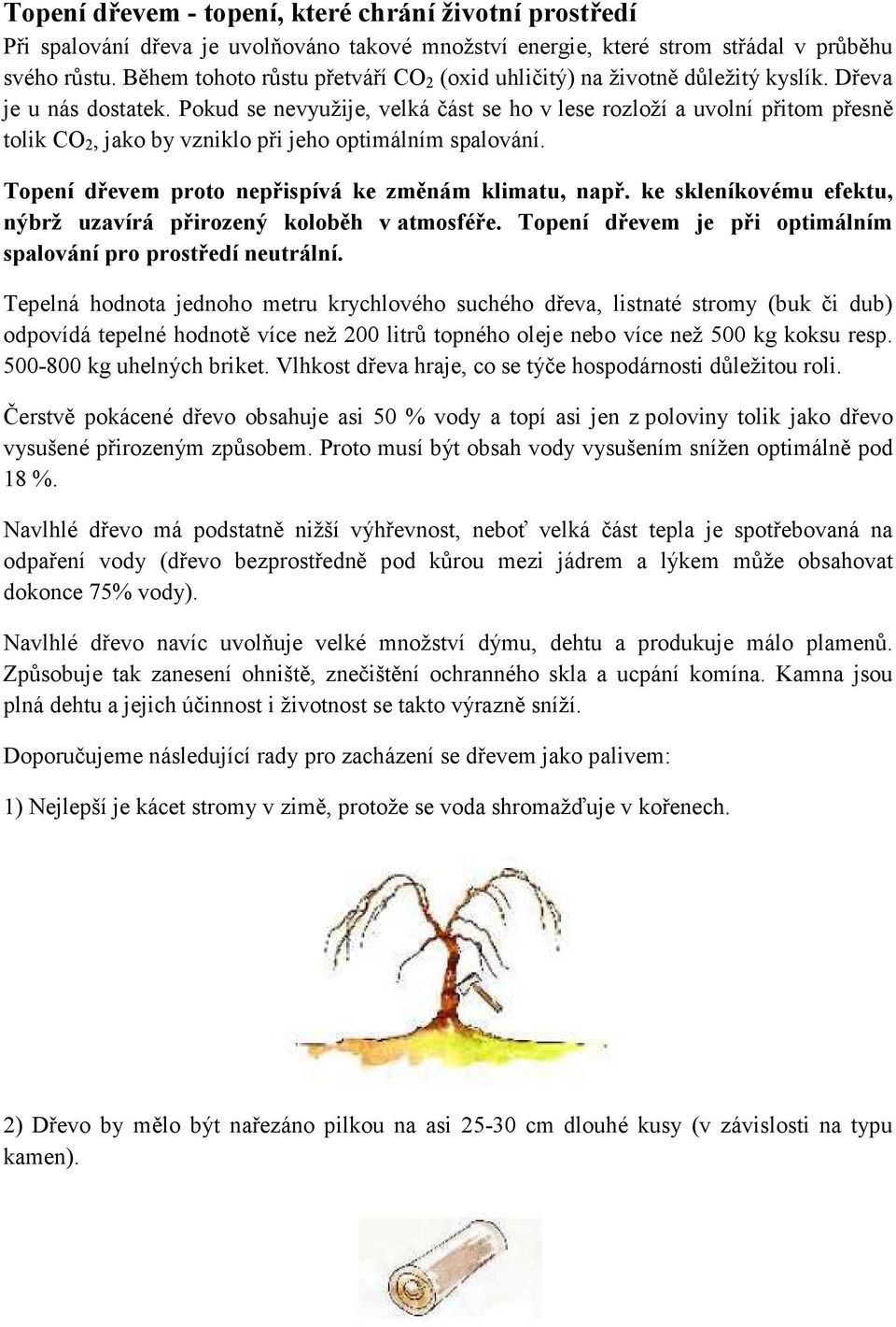 Pokud se nevyužije, velká část se ho v lese rozloží a uvolní přitom přesně tolik CO 2, jako by vzniklo při jeho optimálním spalování. Topení dřevem proto nepřispívá ke změnám klimatu, např.