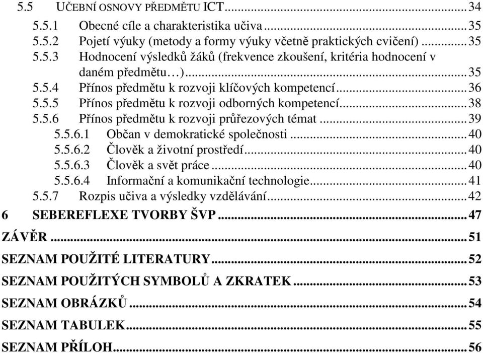 .. 40 5.5.6.2 lovk a životní prostedí... 40 5.5.6.3 lovk a svt práce... 40 5.5.6.4 Informaní a komunikaní technologie... 41 5.5.7 Rozpis uiva a výsledky vzdlávání... 42 SEBEREFLEXE TVORBY ŠVP.