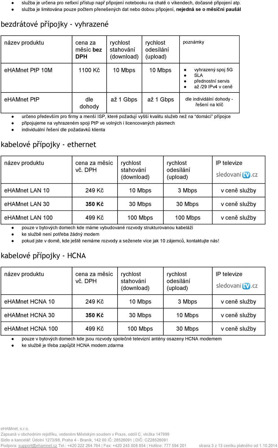 (upload) poznámky PtP 10M 1100 Kč 10 Mbps 10 Mbps vyhrazený spoj 5G SLA přednostní servis až /29 IPv4 v ceně PtP dle dohody až 1 Gbps až 1 Gbps dle individální dohody řešení na klíč určeno především