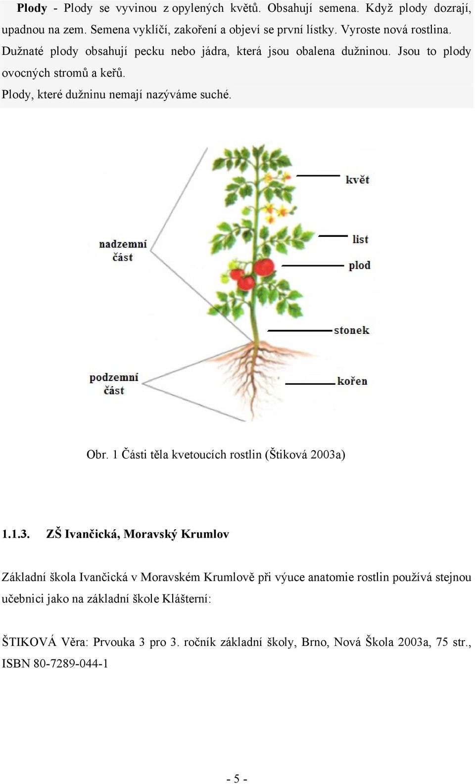 Plody, které duţninu nemají nazýváme suché. Obr. 1 Části těla kvetoucích rostlin (Štiková 2003a