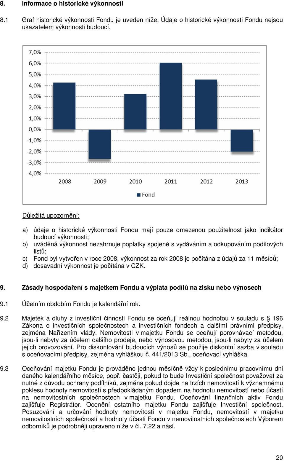 odkupováním podílových listů; c) Fond byl vytvořen v roce 2008, výkonnost za rok 2008 je počítána z údajů za 11 měsíců; d) dosavadní výkonnost je počítána v CZK. 9.