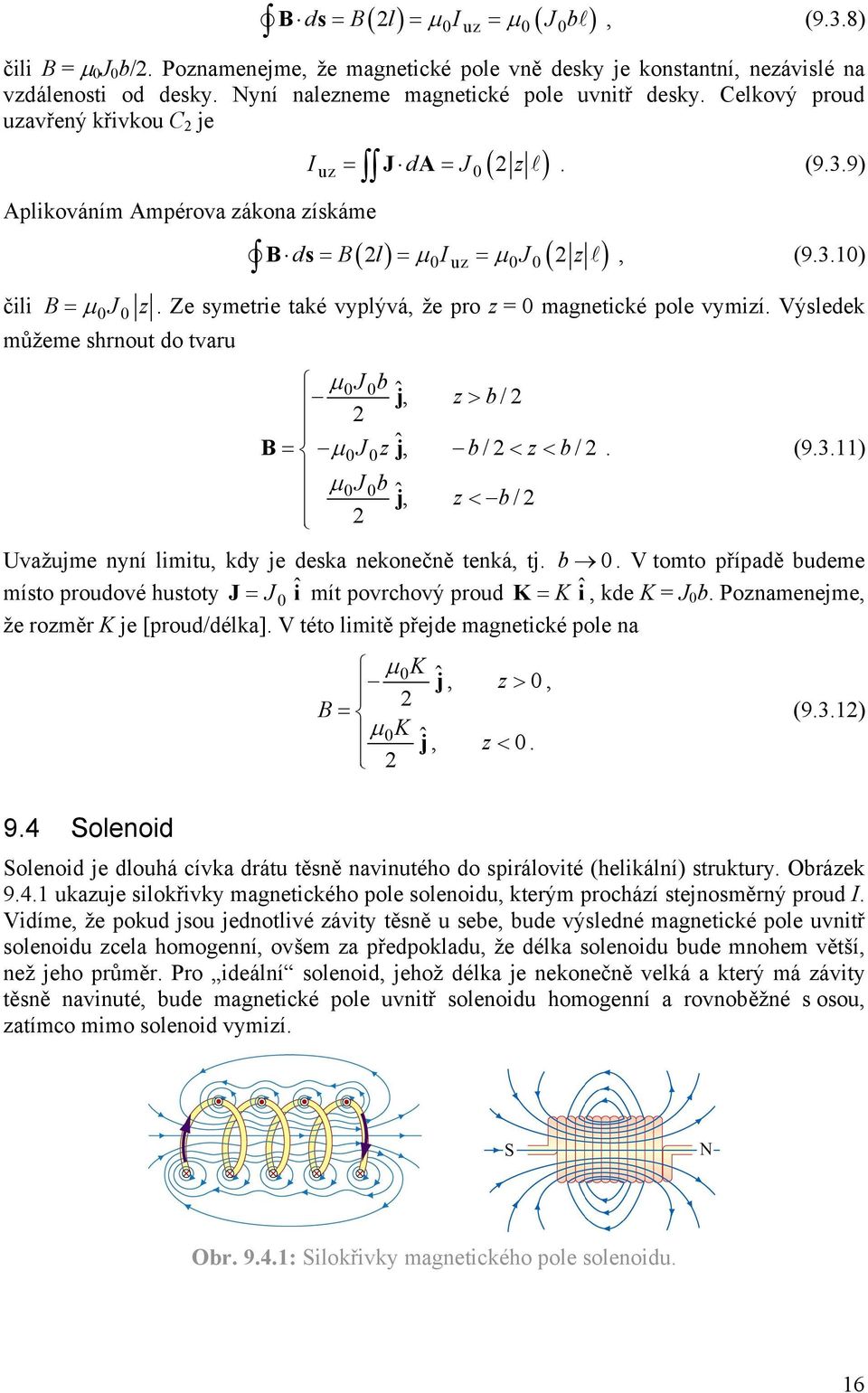 Ze symetie také vyplývá, že po z = magnetické pole vymizí. Výsledek můžeme shnout do tvau µ Jb ˆ, j z > b / = µ Jz ˆ, j b / < z< b /. (9.3.