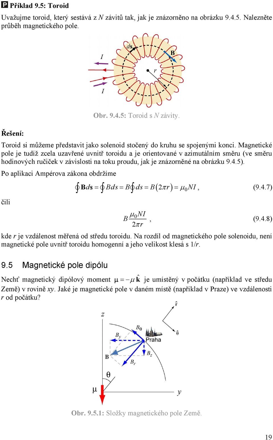 Magnetické pole je tudíž zcela uzavřené uvnitř tooidu a je oientované v azimutálním směu (ve směu hodinových učiček v závislosti na toku poudu, jak je znázoněné na obázku 9.4.5).