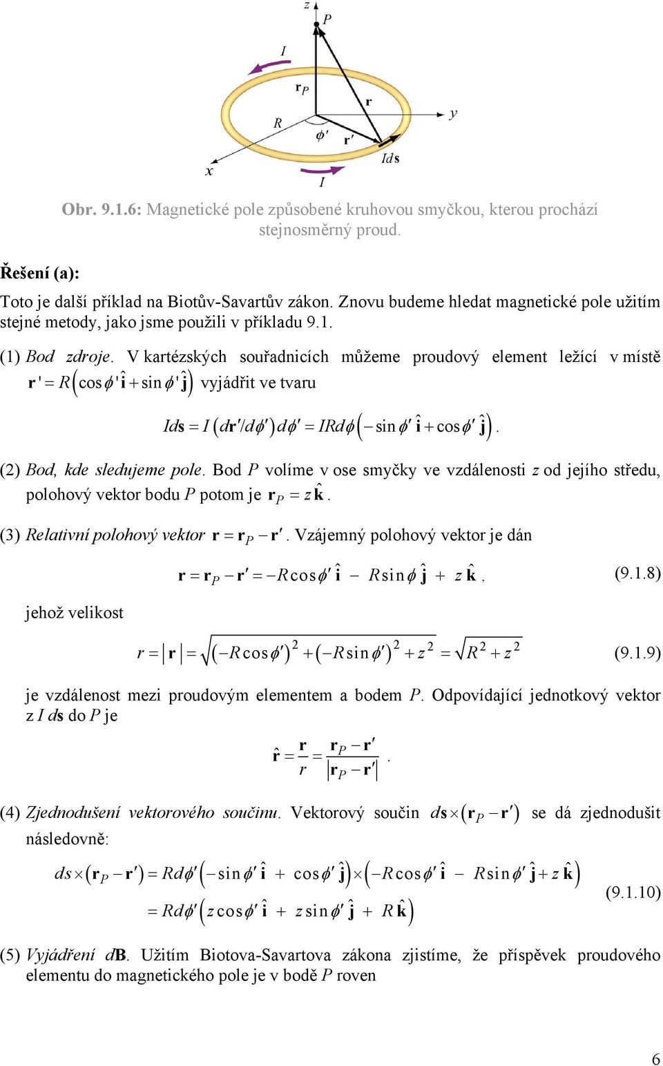 V katézských souřadnicích můžeme poudový element ležící v místě ' = R cos φ ' ˆi+ sin φ ' ˆj vyjádřit ve tvau ( ) ( / φ ) φ φ( sinφ ˆ cosφ ˆ) Ids= I d d d = IRd i+ j. () od, kde sledujeme pole.