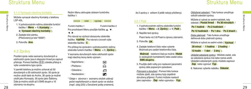 Pomocí tlaãítka ( ) získáte pfiístup k v e uvedenému typu zpráv. V pamûti telefonu je moïno uchovat aï 50 doruãen ch a 50 odchozích zpráv.