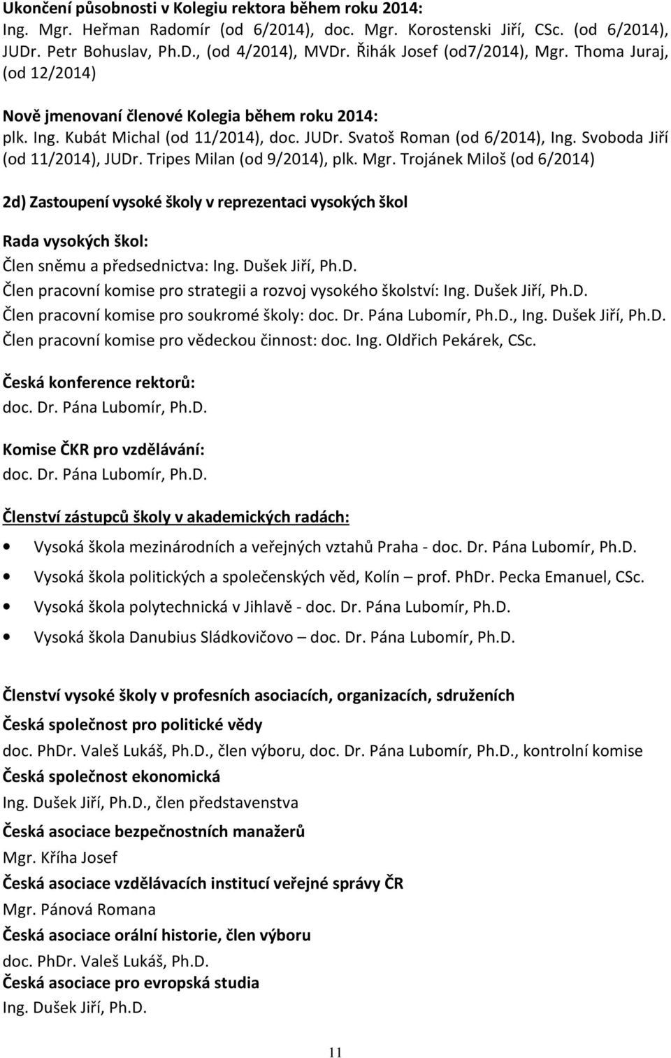 Svoboda Jiří (od 11/2014), JUDr. Tripes Milan (od 9/2014), plk. Mgr.