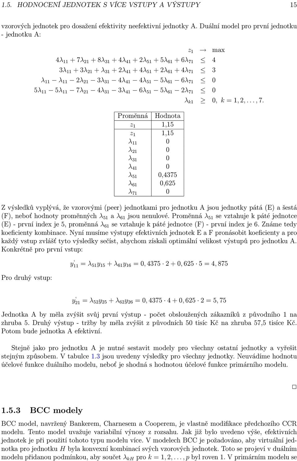 5λ 61 6λ 71 0 5λ 11 5λ 11 7λ 21 4λ 31 3λ 41 6λ 51 5λ 61 2λ 71 0 Proměnná Hodnota z 1 1,15 z 1 1,15 λ 11 0 λ 21 0 λ 31 0 λ 41 0 λ 51 0,4375 λ 61 0,625 λ 71 0 λ k1 0, k = 1, 2,..., 7.