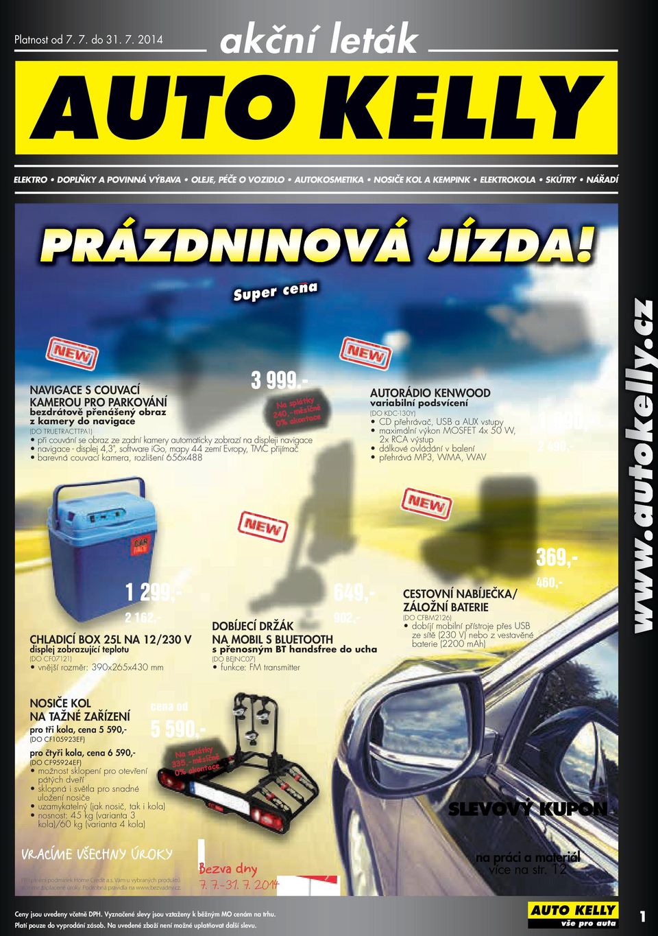 akční leták AUTO KELLY elektro doplňky a povinná výbava oleje, péče o  vozidlo autokosmetika nosiče kol a kempink elektrokola skútry nářadí - PDF  Stažení zdarma