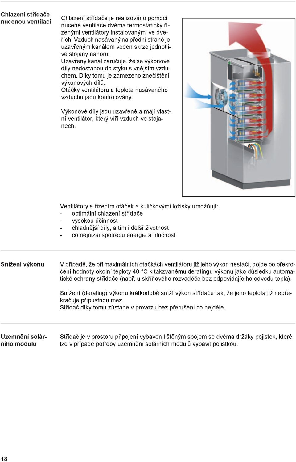 Díky tomu je zamezeno znečištění výkonových dílů. Otáčky ventilátoru a teplota nasávaného vzduchu jsou kontrolovány.