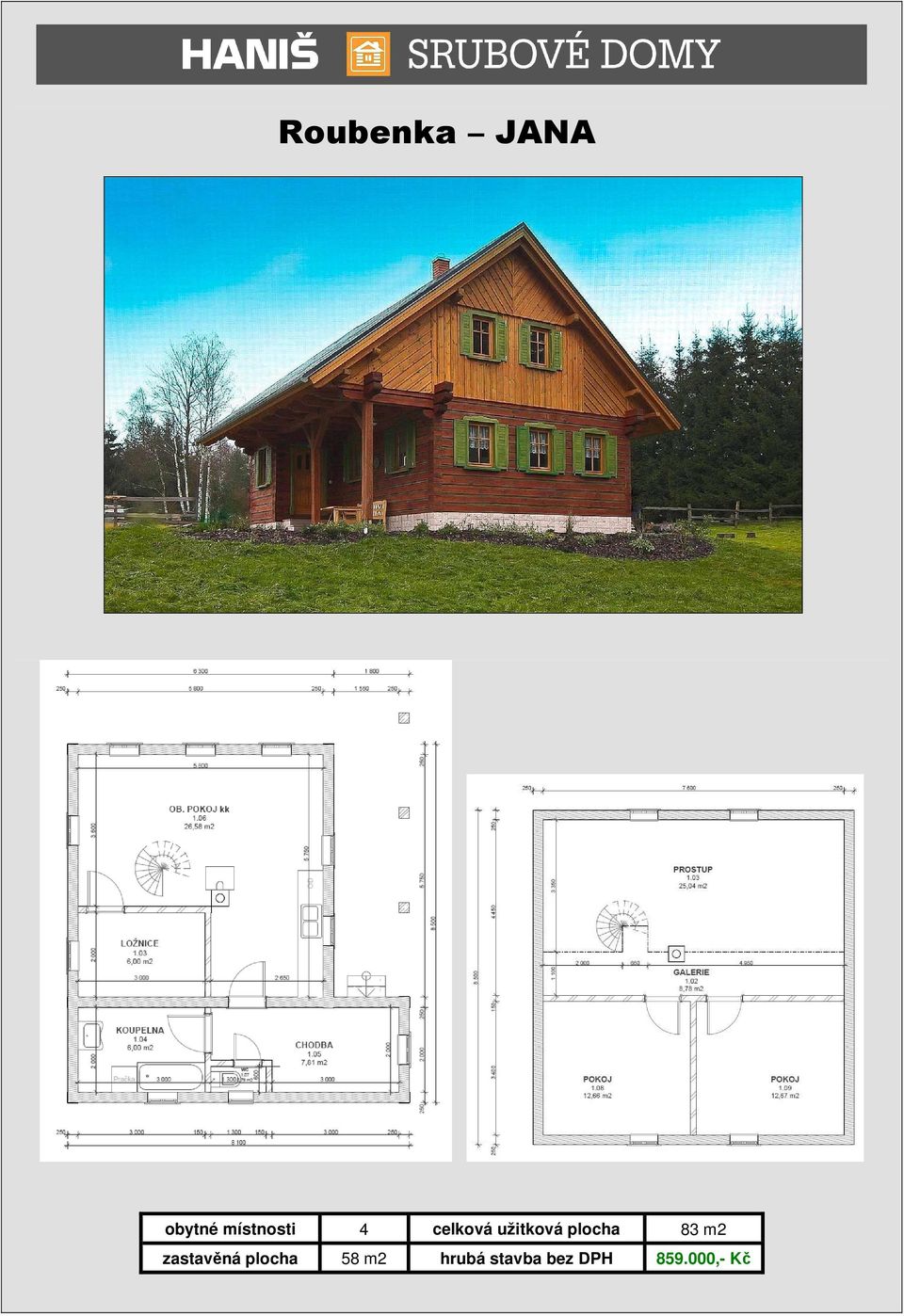 plocha 83 m2 zastavěná plocha