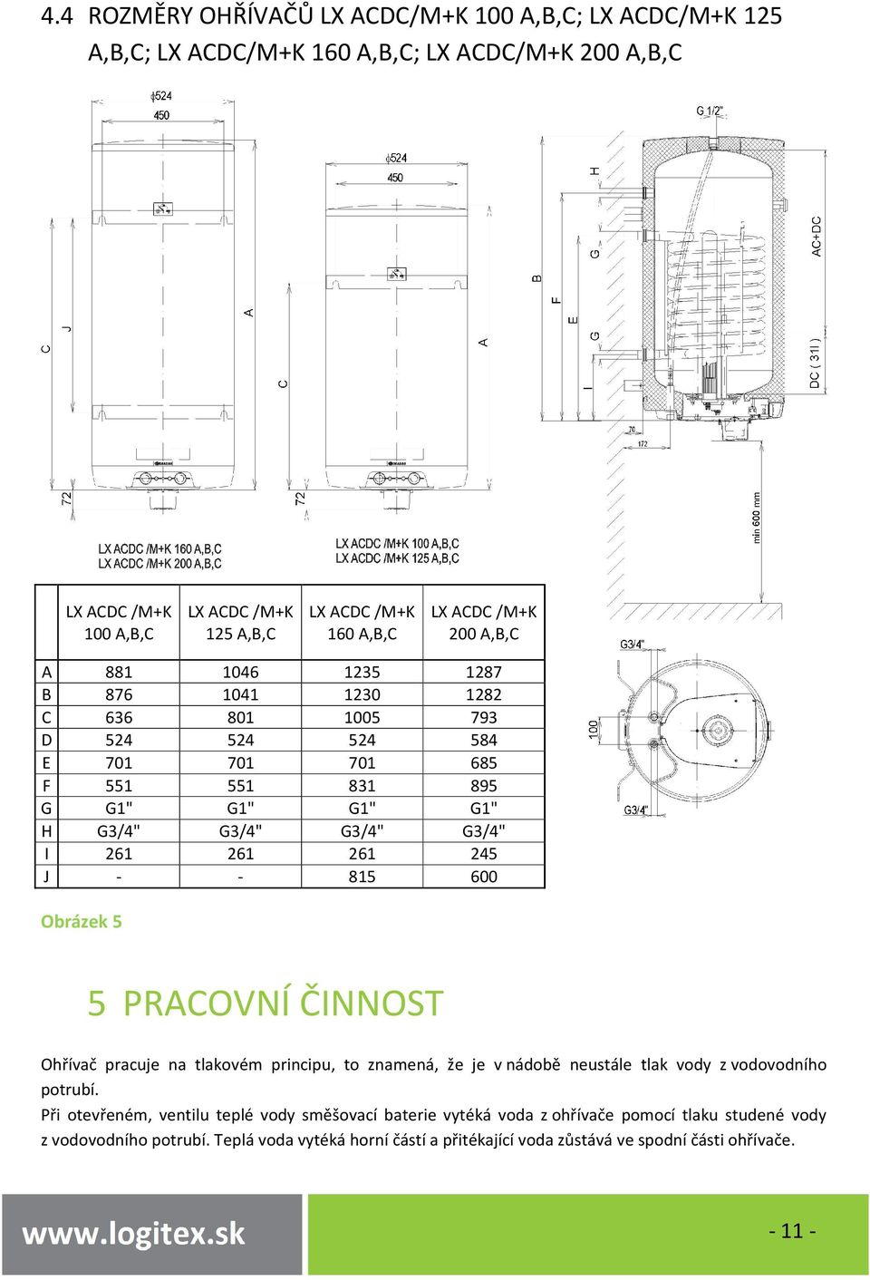 261 261 245 J - - 815 600 Obrázek 5 5 PRACOVNÍ ČINNOST Ohřívač pracuje na tlakovém principu, to znamená, že je v nádobě neustále tlak vody z vodovodního potrubí.