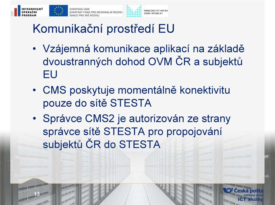 konektivitu pouze do sítě STESTA Správce CMS2 je autorizován ze