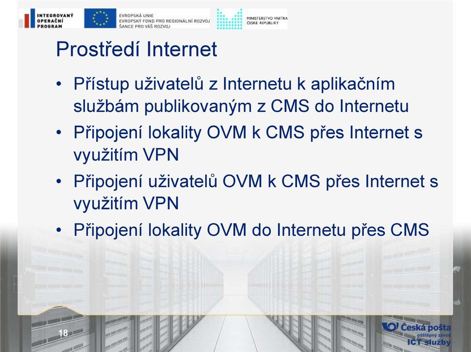 CMS přes Internet s využitím VPN Připojení uživatelů OVM k CMS