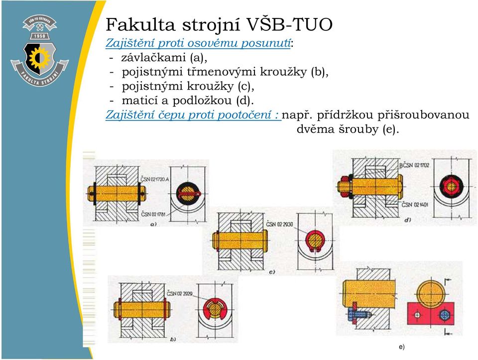 (c), - maticí a podložkou (d).