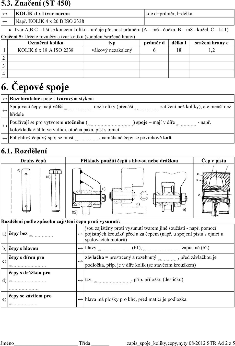 5. Kolíkové spoje Druhy kolíků Použití. spoje s tvarovým stykem Přenáší  zatížení přes tělo kolíku - přes jeho #2 - PDF Free Download