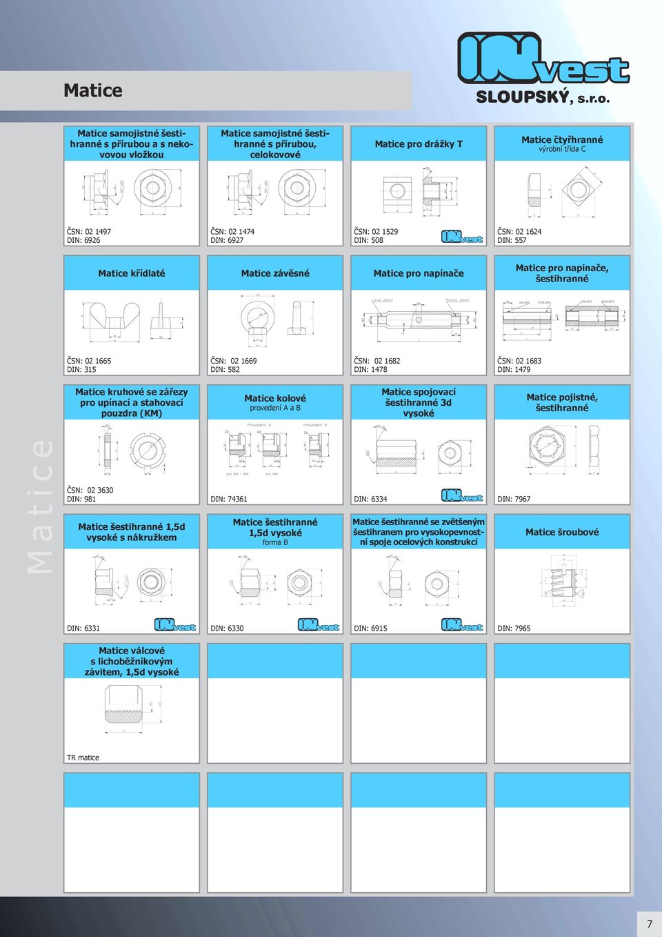 02 1682 DIN: 1478 ČSN: 02 1683 DIN: 1479 Matice kruhové se zářezy pro upínací a stahovací pouzdra (KM) Matice kolové provedení A a B Matice spojovací šestihranné 3d vysoké Matice pojistné,