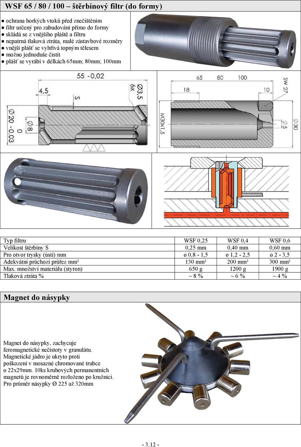 0,60 mm Pro otvor trysky (ústí) mm ø 0,8-1,5 ø 1,2-2,5 ø 2-3,5 Adekvátní průchozí průřez mm² 130 mm² 200 mm² 300 mm² Max.