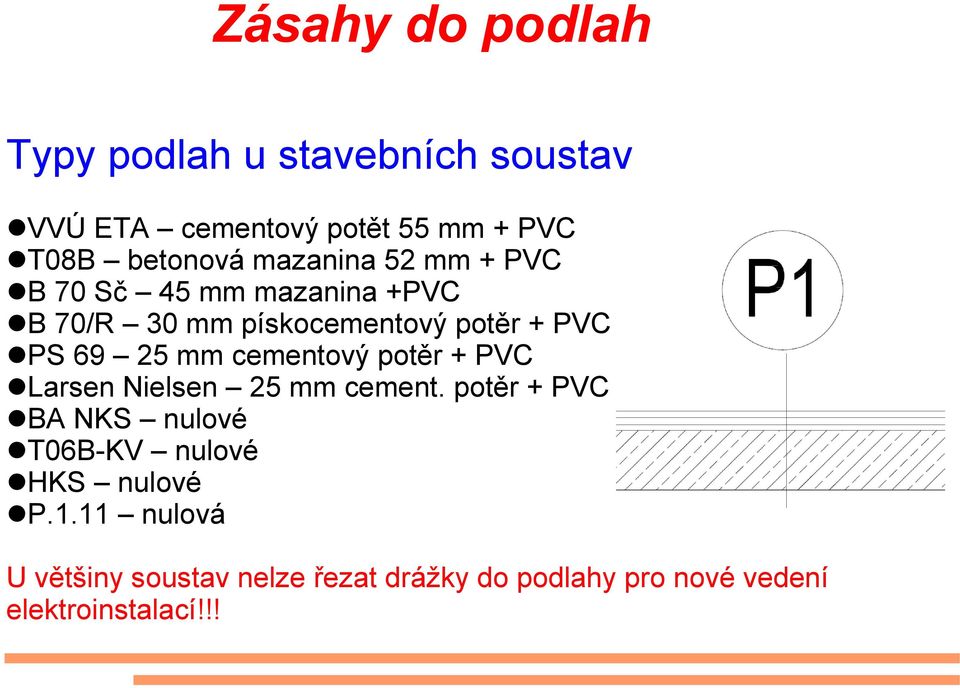 cementový potěr + PVC Larsen Nielsen 25 mm cement.