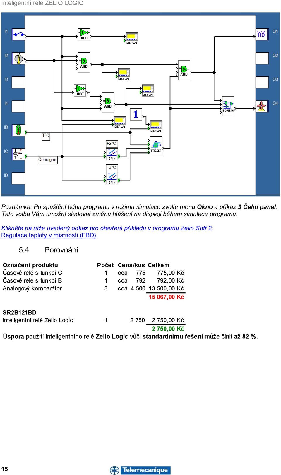 Klikněte na níže uvedený odkaz pro otevření příkladu v programu Zelio Soft 2: Regulace teploty v místnosti (FBD) 5.