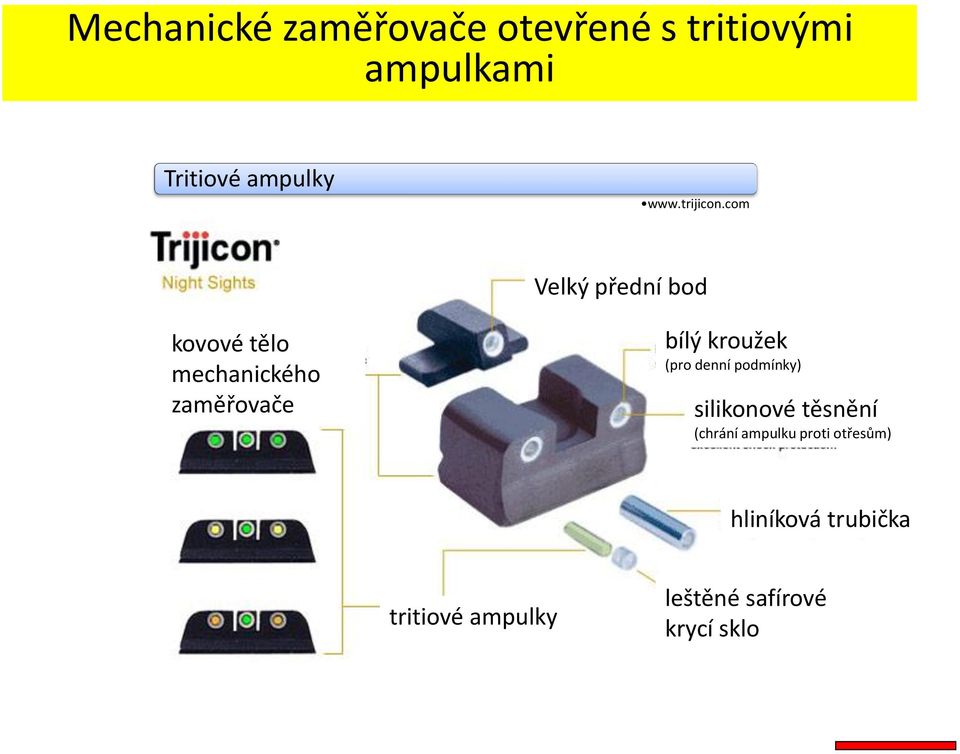 com Velký přední bod kovové tělo mechanického zaměřovače bílý kroužek