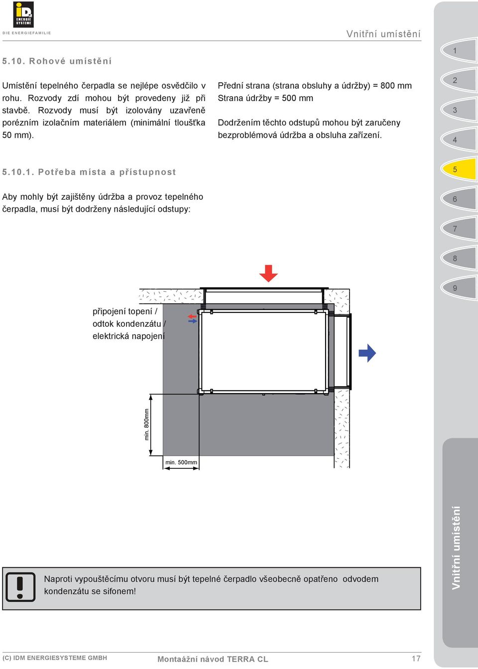 Přední strana (strana obsluhy a údržby) = 00 mm Strana údržby = 00 mm Dodržením těchto odstupů mohou být zaručeny bezproblémová údržba a obsluha zařízení.