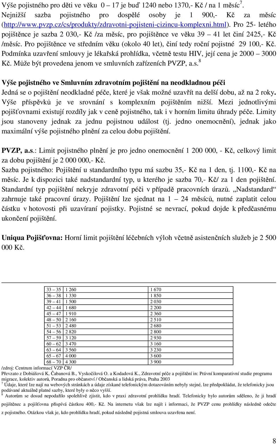 Pro pojištěnce ve středním věku (okolo 40 let), činí tedy roční pojistné 29 100,- Kč. Podmínka uzavření smlouvy je lékařská prohlídka, včetně testu HIV, její cena je 2000 3000 Kč.