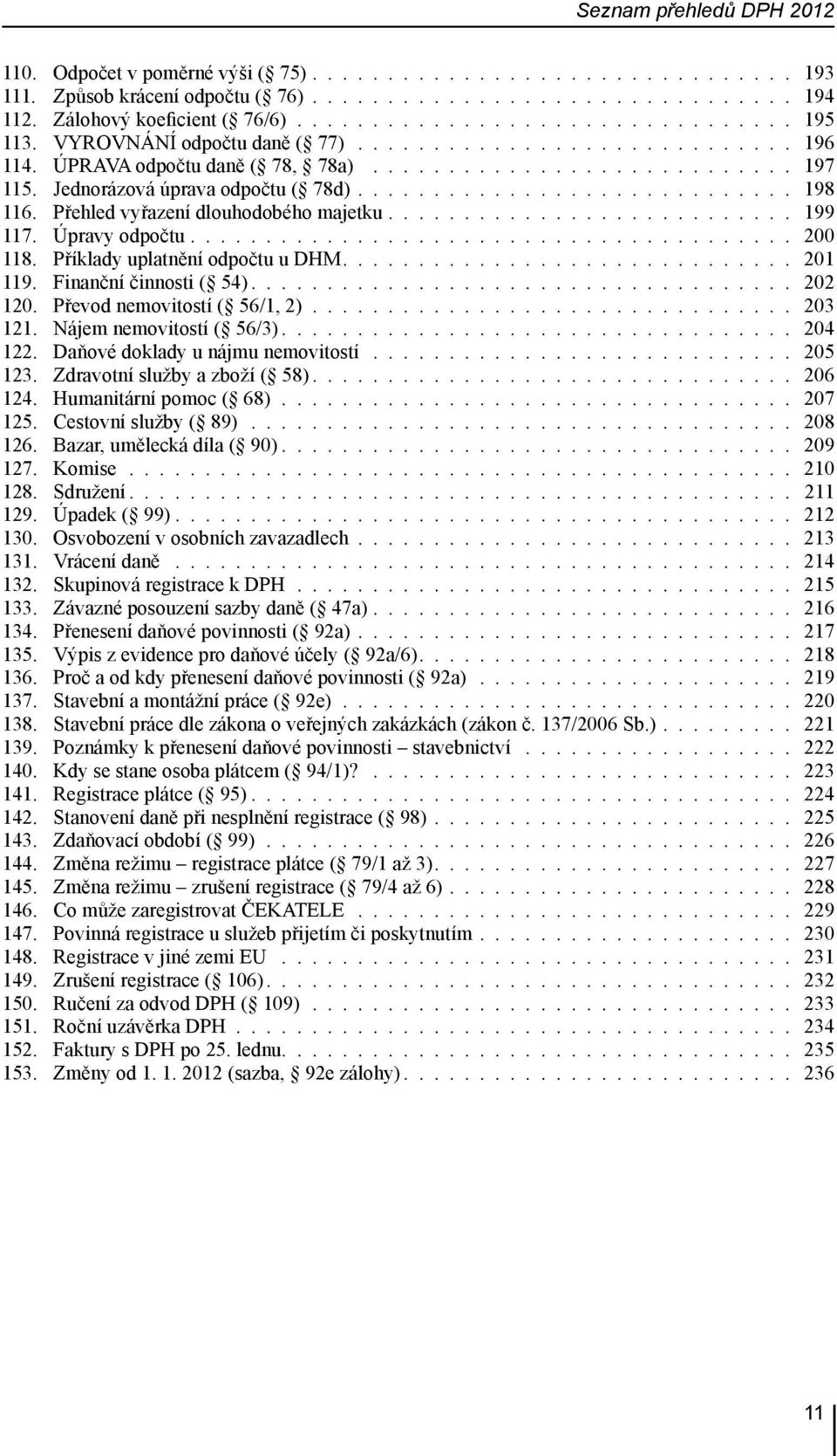 Finanční činnosti ( 54) 202 120. Převod nemovitostí ( 56/1, 2) 203 121. Nájem nemovitostí ( 56/3) 204 122. Daňové doklady u nájmu nemovitostí 205 123. Zdravotní služby a zboží ( 58) 206 124.