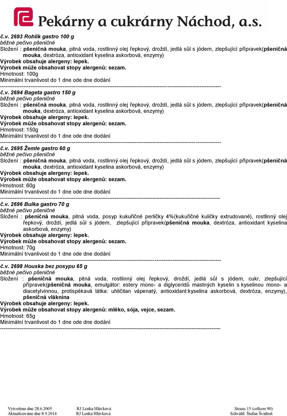 t stopy alergenů: sezam. Hmotnost: 100g č.v.