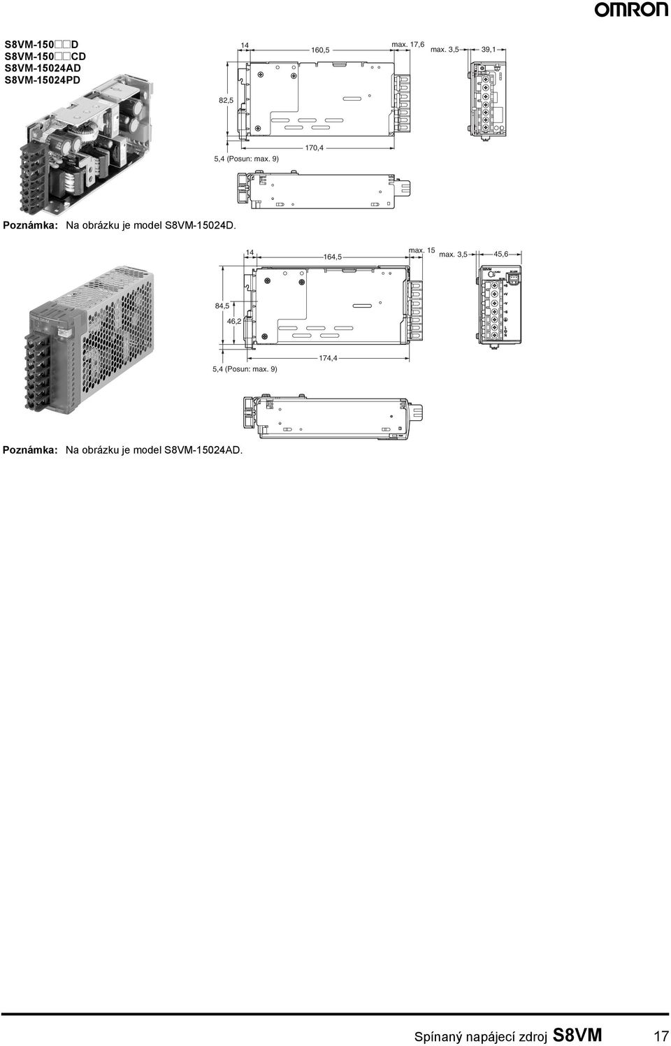 9) 170,4 Na obrázku je model S8VM-15024D. 14 164,5 max. 15 max.