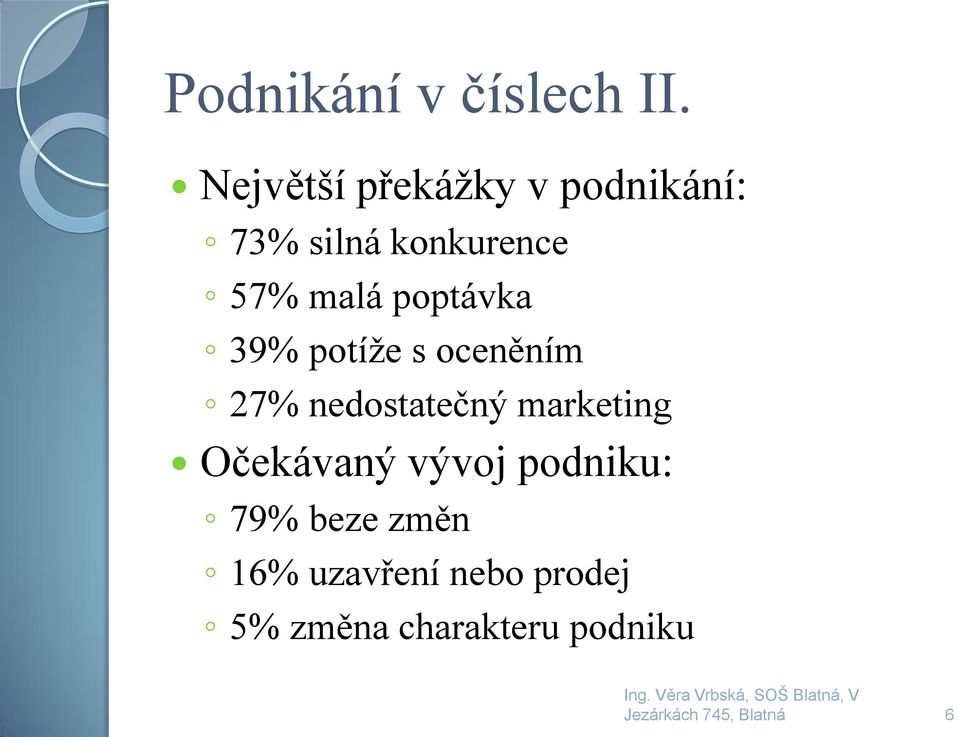 malá poptávka 39% potíže s oceněním 27% nedostatečný