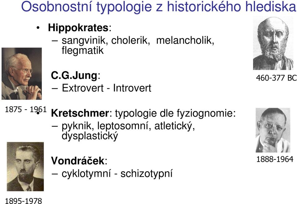 Jung: Extrovert - Introvert 460-377 BC 1875-1961 Kretschmer: typologie