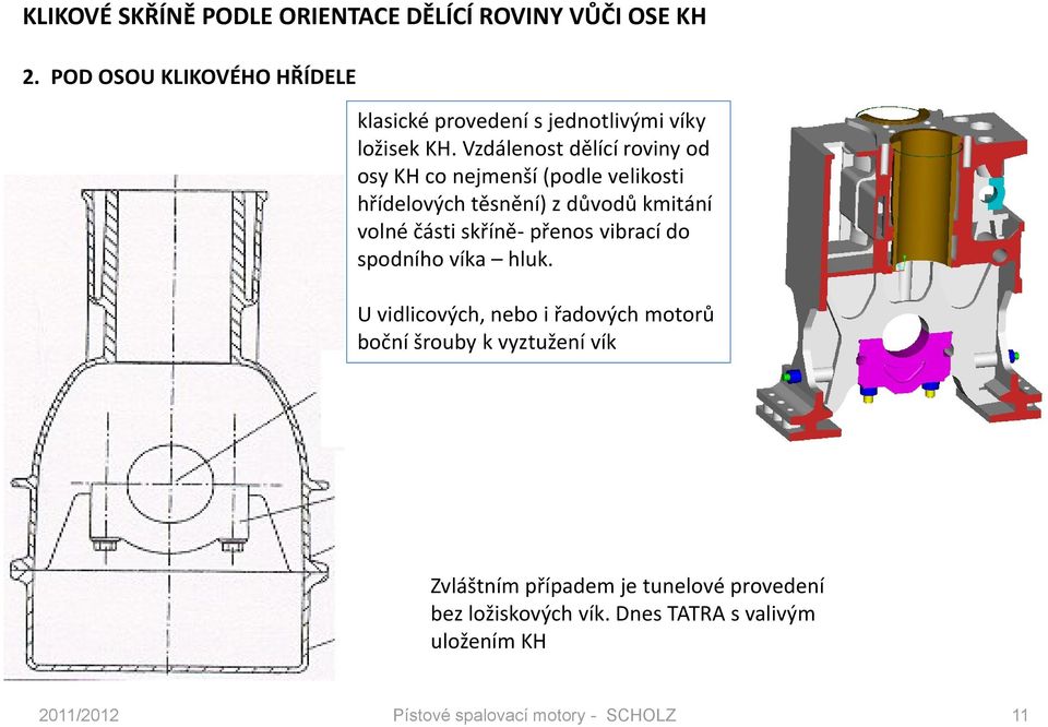 Vzdálenost dělící roviny od osy KH co nejmenší (podle velikosti hřídelových těsnění) z důvodů kmitání volné části