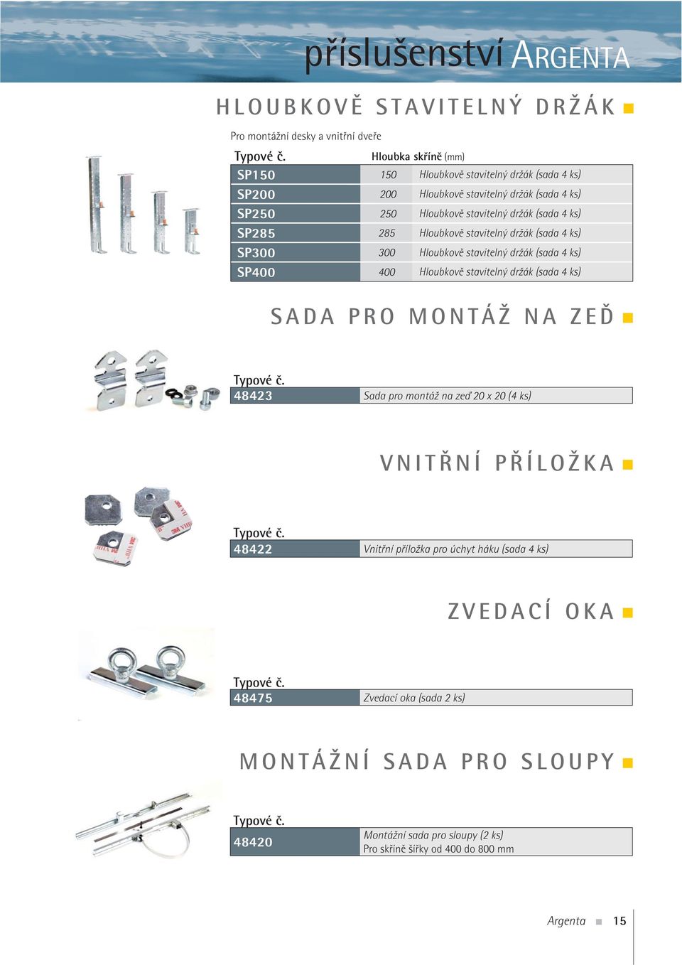 VNITŘNÍ PŘÍLOŽKA 48422 Vnitřní příložka pro úchyt háku (sada 4 ks) ZVEDACÍ OKA 48475 Zvedací oka (sada 2