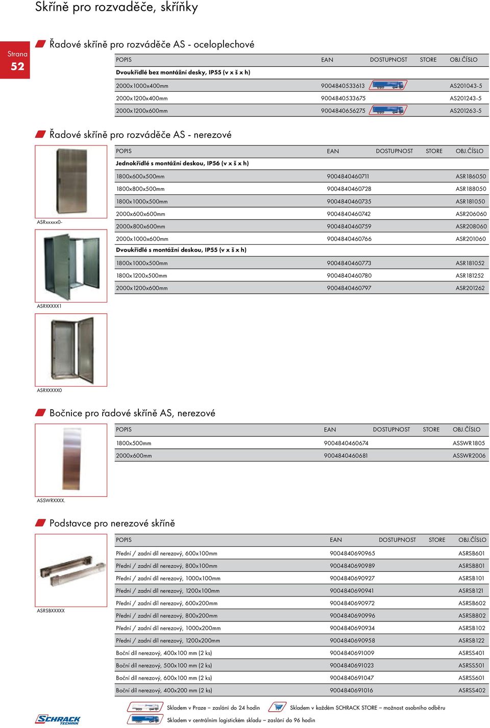 1800x1000x500mm 9004840460735 ASR181050 ASRxxxxx0-2000x600x600mm 9004840460742 ASR206060 2000x800x600mm 9004840460759 ASR208060 2000x1000x600mm 9004840460766 ASR201060 Dvoukřídlé s montážní deskou,