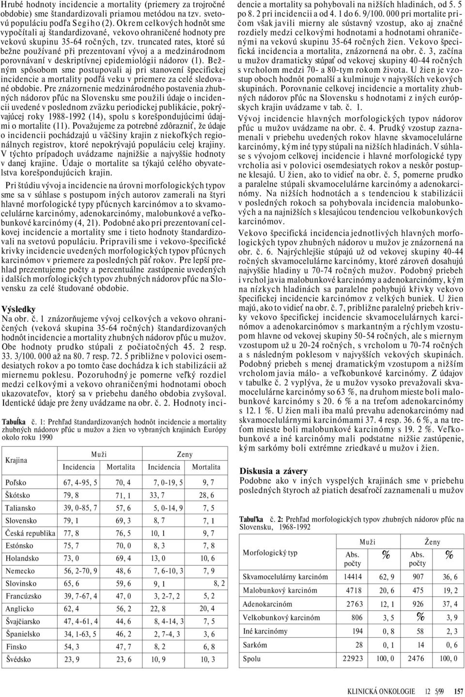 truncated rates, ktoré sú bežne použ vané při prezentovan vývoj a a medzinárodnom porovnávan v deskript vnej epidemiológii nádorov (1).