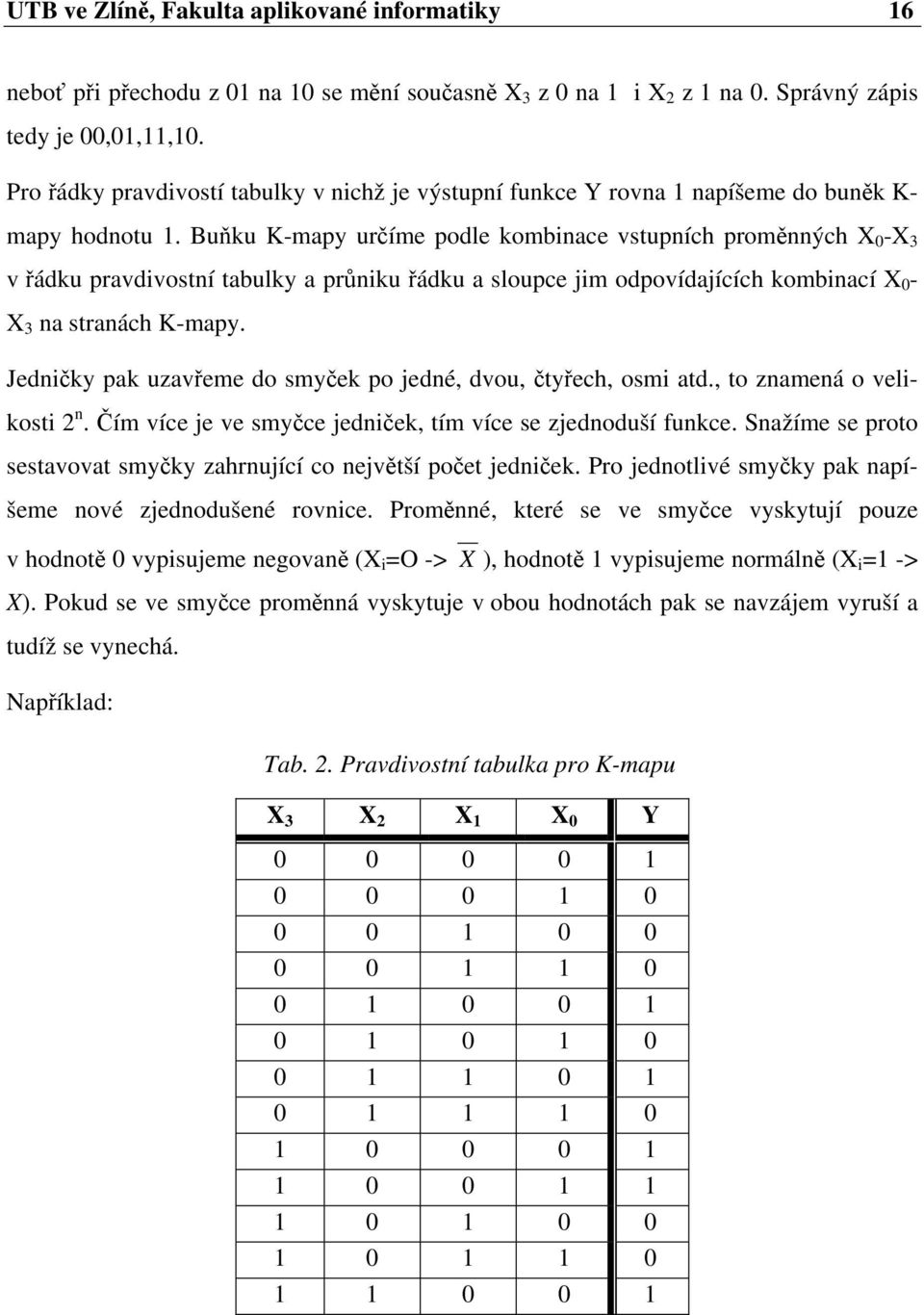 Buňku K-mapy určíme podle kombinace vstupních proměnných X 0 -X 3 v řádku pravdivostní tabulky a průniku řádku a sloupce jim odpovídajících kombinací X 0 - X 3 na stranách K-mapy.