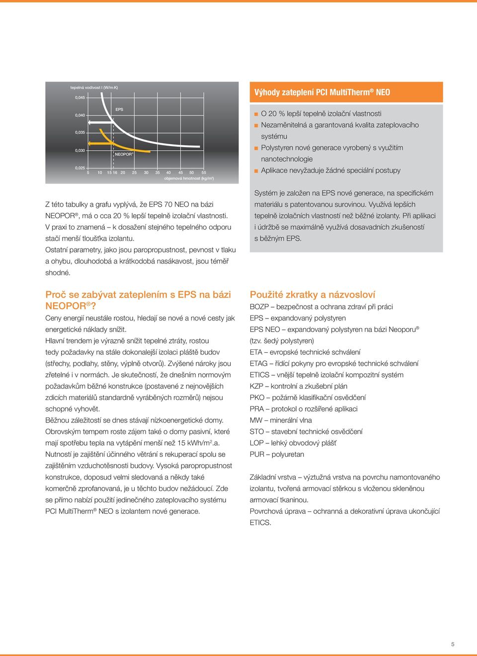garantovaná kvalita zateplovacího systému Polystyren nové generace vyrobený s využitím nanotechnologie Aplikace nevyžaduje žádné speciální postupy Z této tabulky a grafu vyplývá, že EPS 70 NEO na