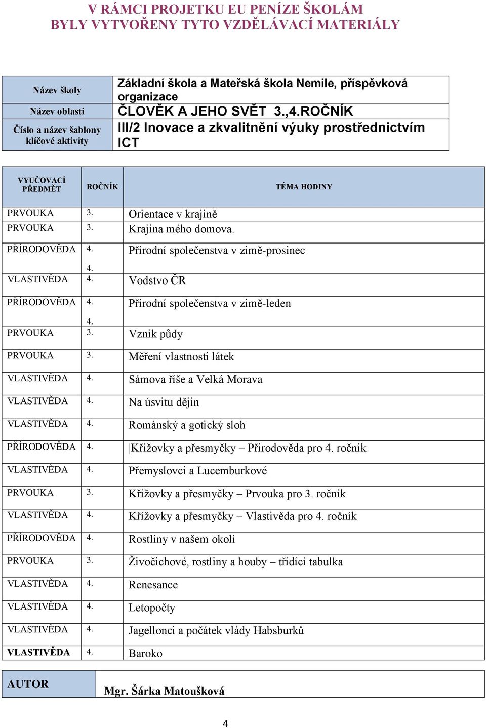 ročník VLASTIVĚDA 4. Přemyslovci a Lucemburkové PRVOUKA 3. Křížovky a přesmyčky Prvouka pro 3. ročník VLASTIVĚDA 4. Křížovky a přesmyčky Vlastivěda pro 4. ročník PŘÍRODOVĚDA 4.