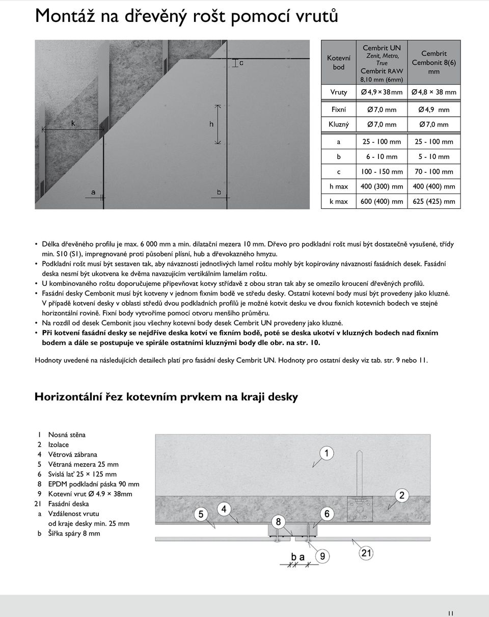 dilatační mezera 10 mm. Dřevo pro podkladní rošt musí být dostatečně vysušené, třídy min. S10 (S1), impregnované proti působení plísní, hub a dřevokazného hmyzu.