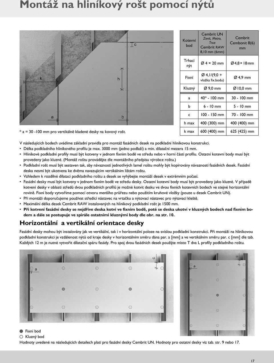 vertikálně kladené desky na kovový rošt. k max 600 (400) mm 625 (425) mm V následujících bodech uvádíme základní pravidla pro montáž fasádních desek na podkladní hliníkovou konstrukci.